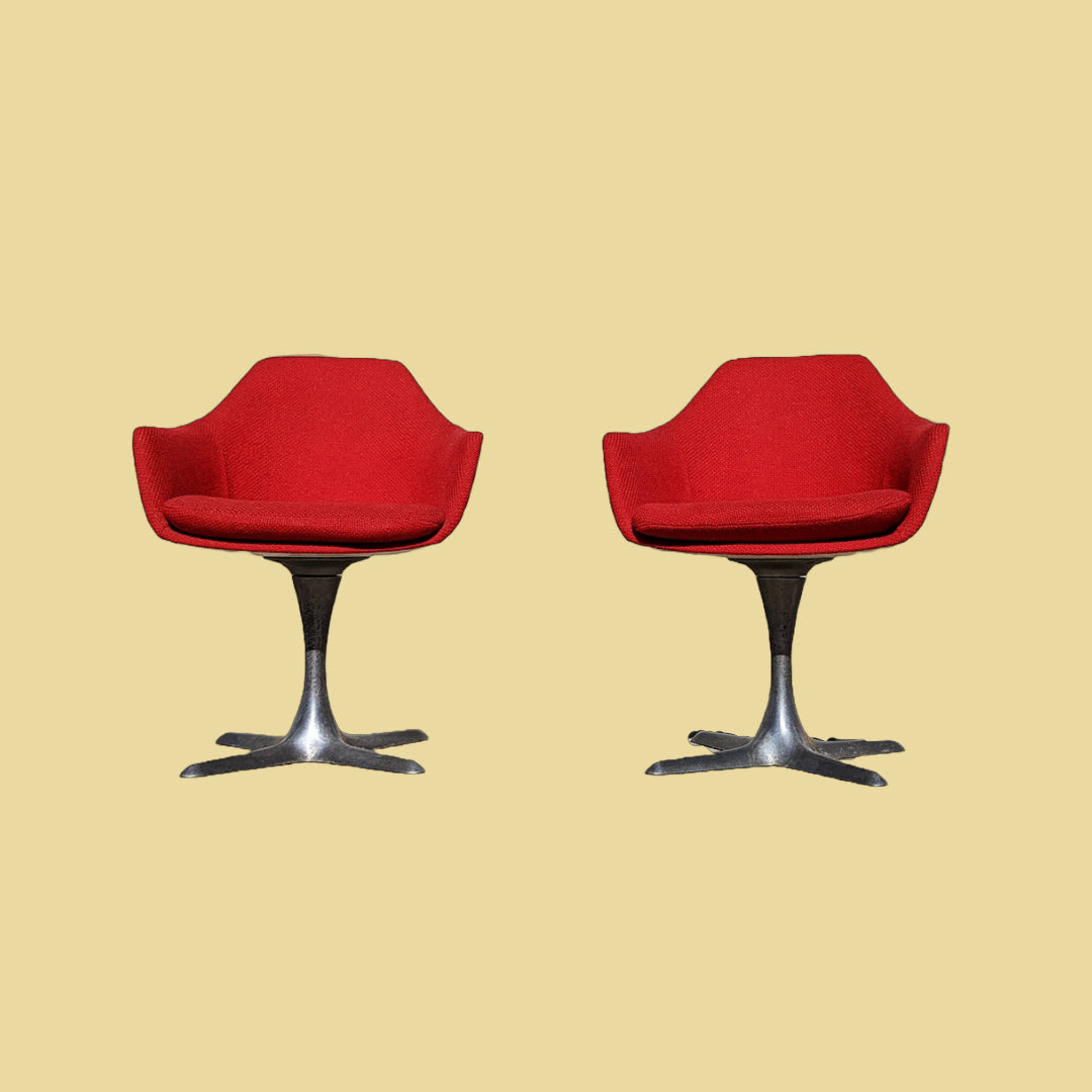 Mid Century Space Age Swivel Dining Chairs by Burke | Aluminum | MCM | Red Accent / Side Chairs