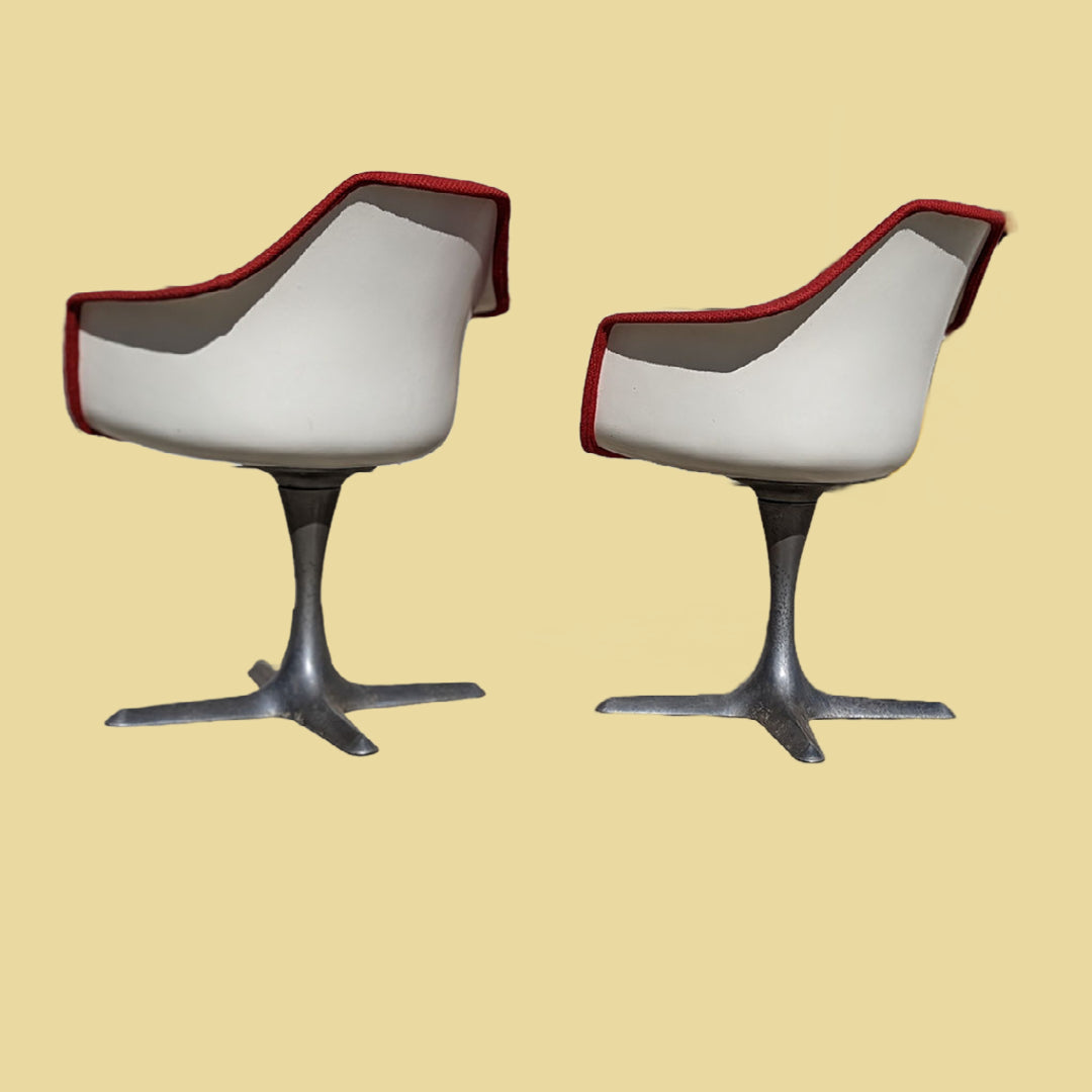 Mid Century Space Age Swivel Dining Chairs by Burke | Aluminum | MCM | Red Accent / Side Chairs