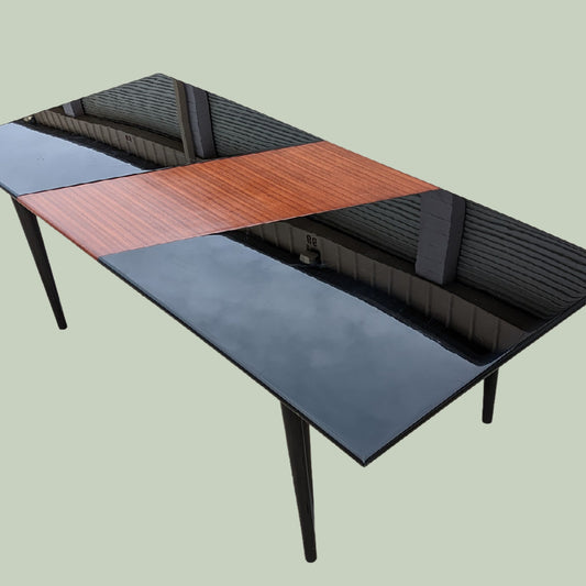 Unique Black Lacquer Postmodern Dining Table | Diagonal Leaf | Italian | MCM | Mid Century