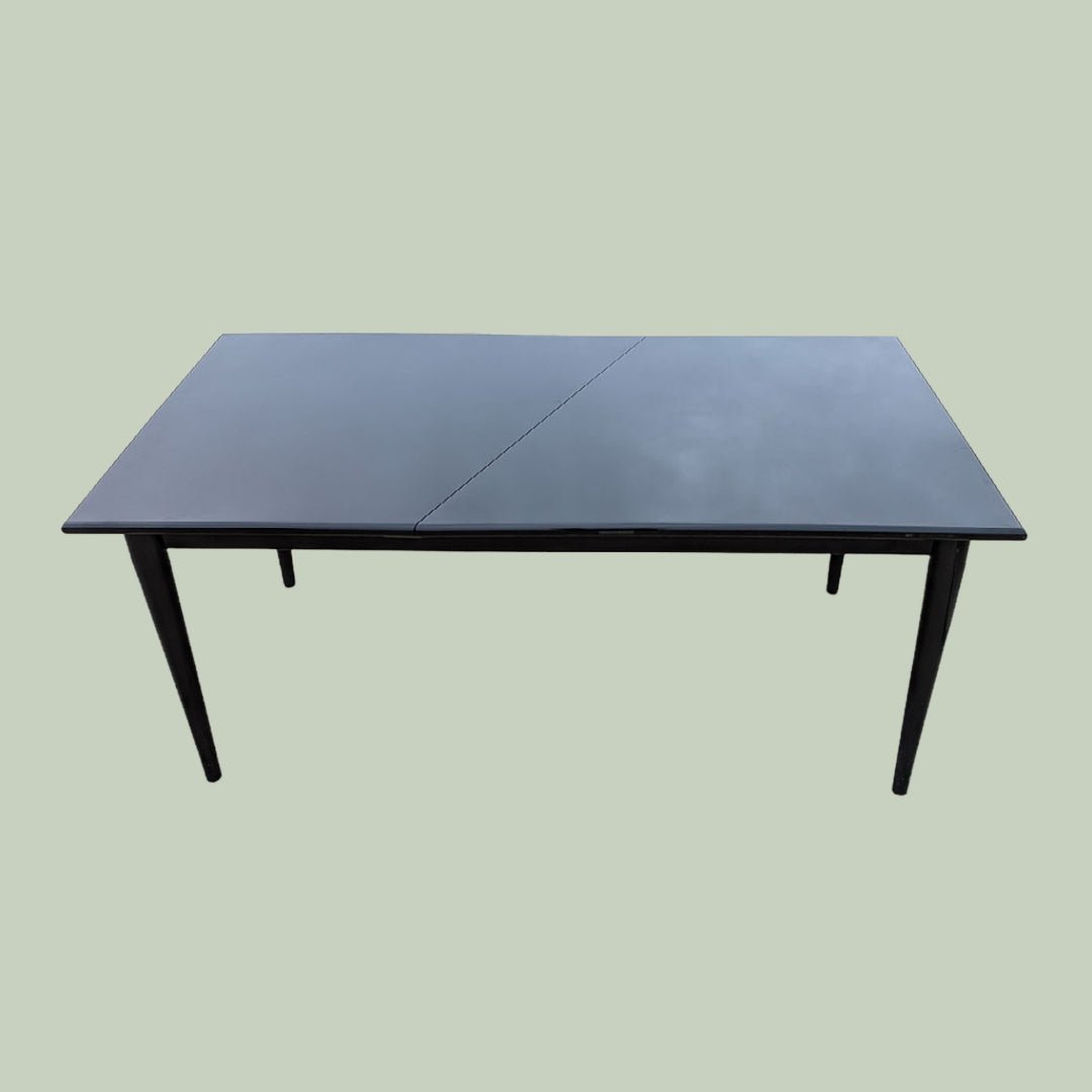 Unique Black Lacquer Postmodern Dining Table | Diagonal Leaf | Italian | MCM | Mid Century