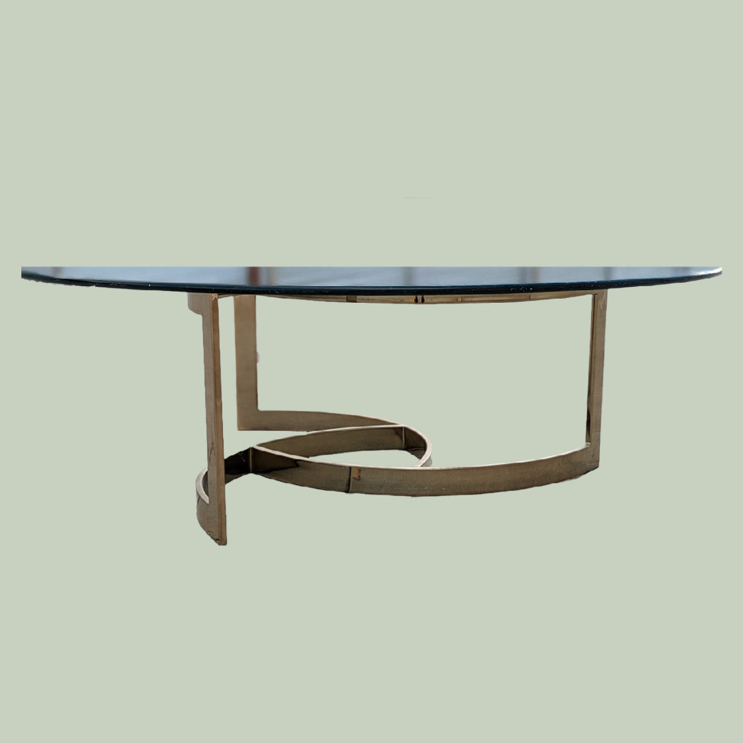 Vintage Postmodern Coffee Table | Brass + Glass Top | Mid Century | MCM | Hollywood Regency