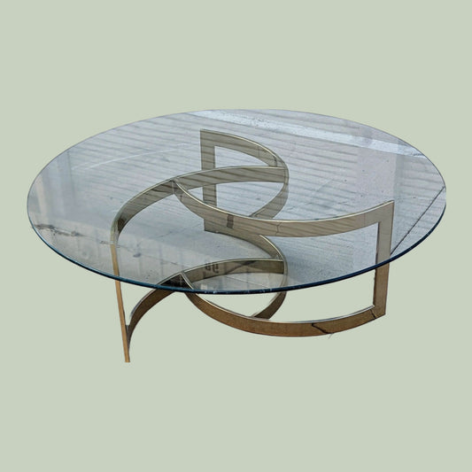 Vintage Postmodern Coffee Table | Brass + Glass Top | Mid Century | MCM | Hollywood Regency