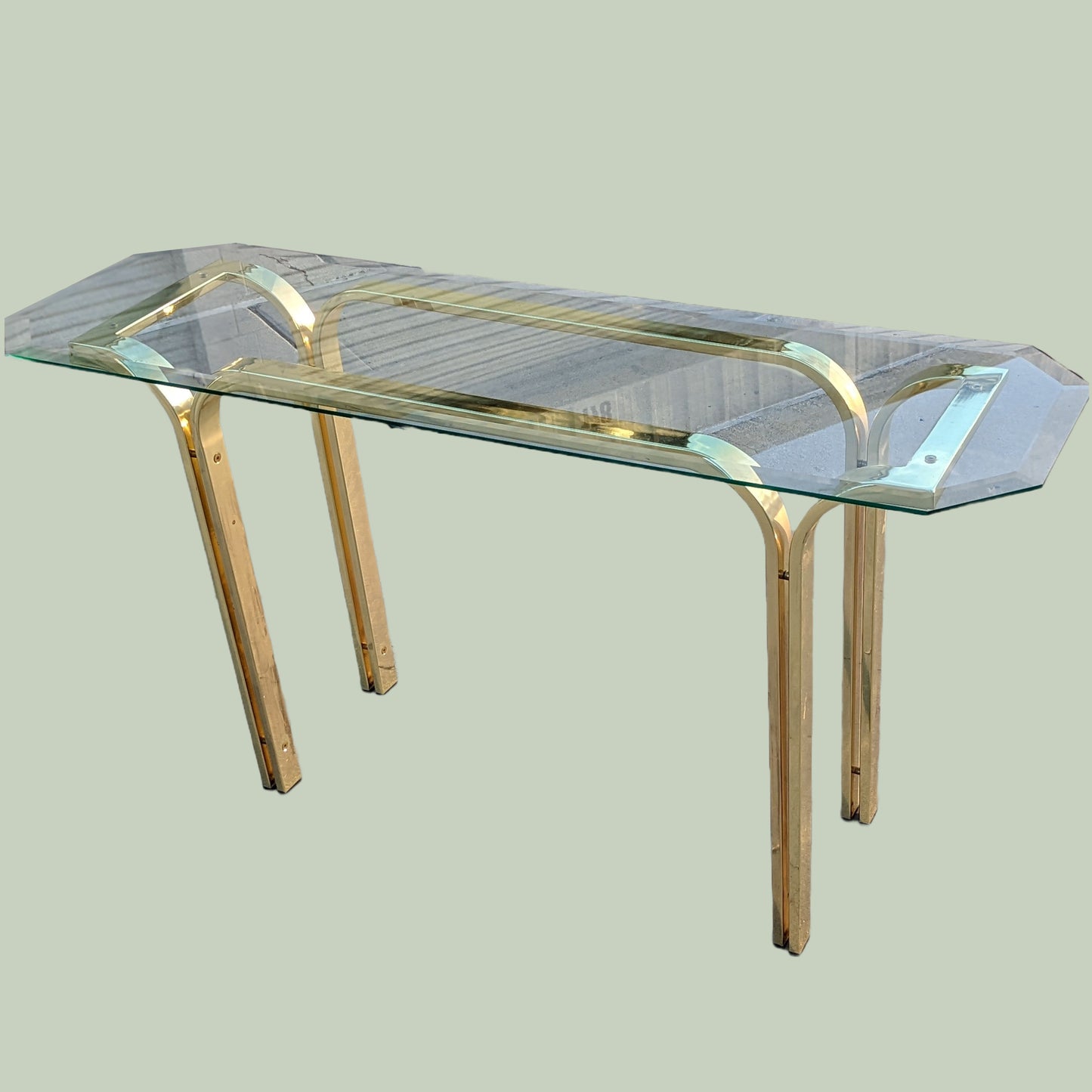 Vintage Brass + Glass Entryway | Sofa | Hall Table | Hollywood Regency | Mid Century | MCM | Art Deco