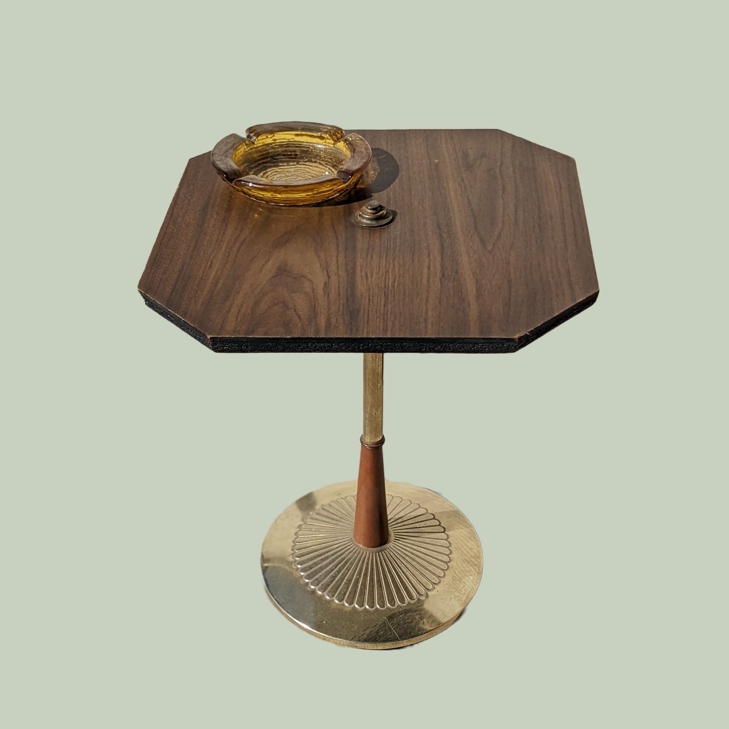 Vintage Mid Century Side Table with built in ashtray, MCM, Brass and Laminate, Unique, Fun Vintage Accent Table