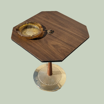Vintage Mid Century Side Table with built in ashtray, MCM, Brass and Laminate, Unique, Fun Vintage Accent Table
