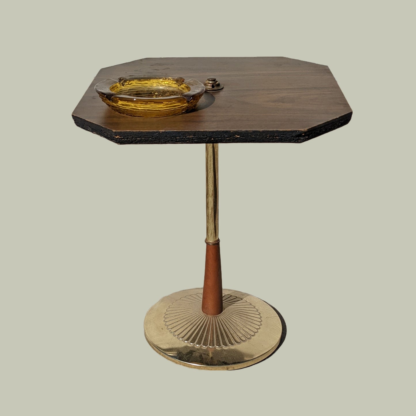 Vintage Mid Century Side Table with built in ashtray, MCM, Brass and Laminate, Unique, Fun Vintage Accent Table