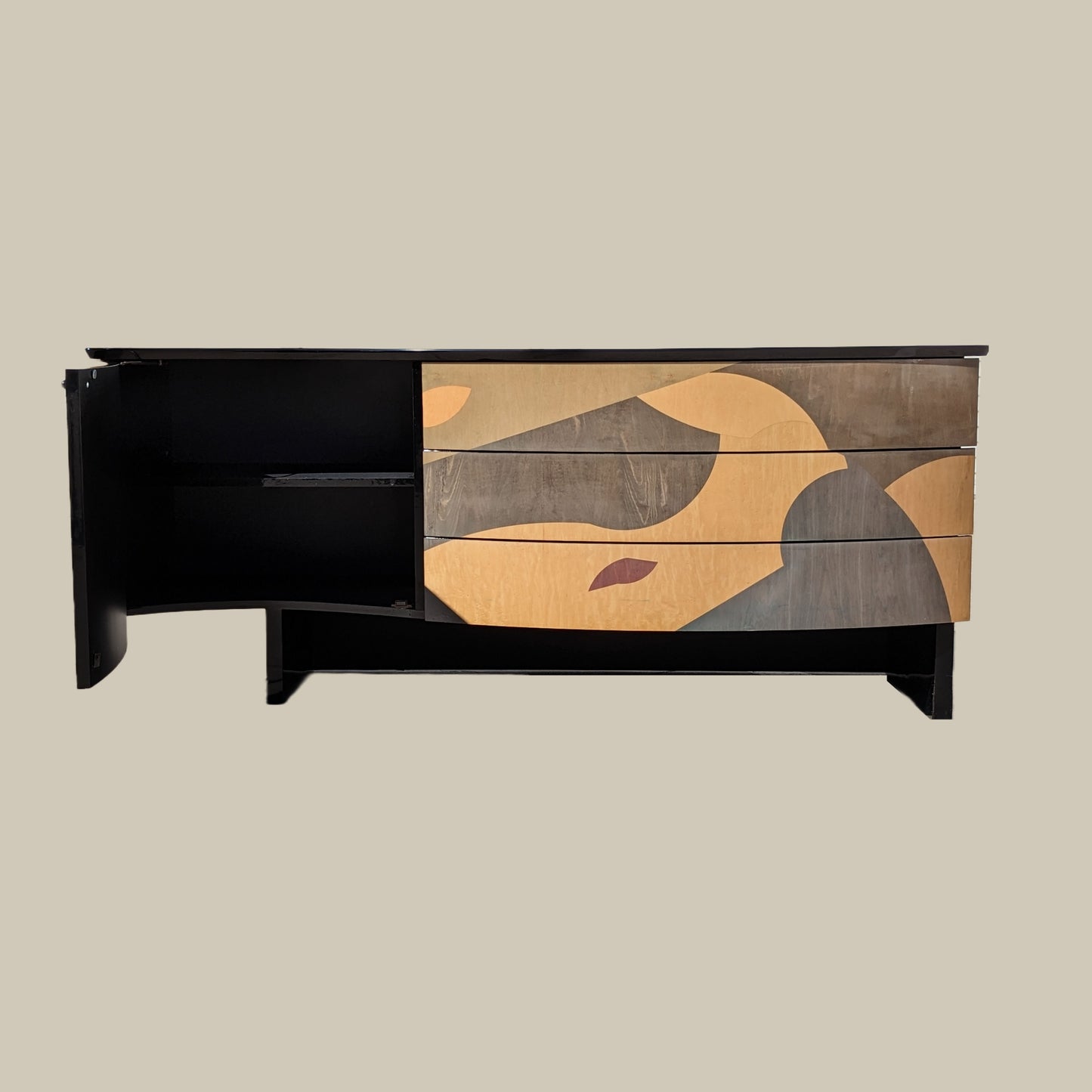 1980s Inlaid Wood Sideboard by Carlo Malnati, Credenza, Buffet, Dresser, Postmodern, Vintage, Made in Italy, Mid Century, MCM