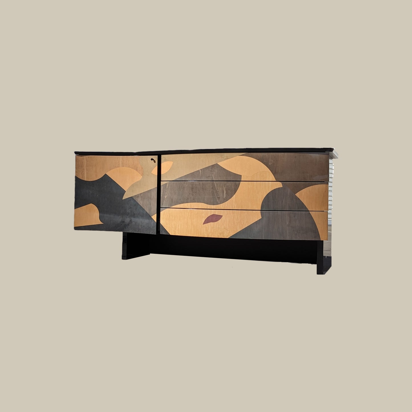 1980s Inlaid Wood Sideboard by Carlo Malnati, Credenza, Buffet, Dresser, Postmodern, Vintage, Made in Italy, Mid Century, MCM