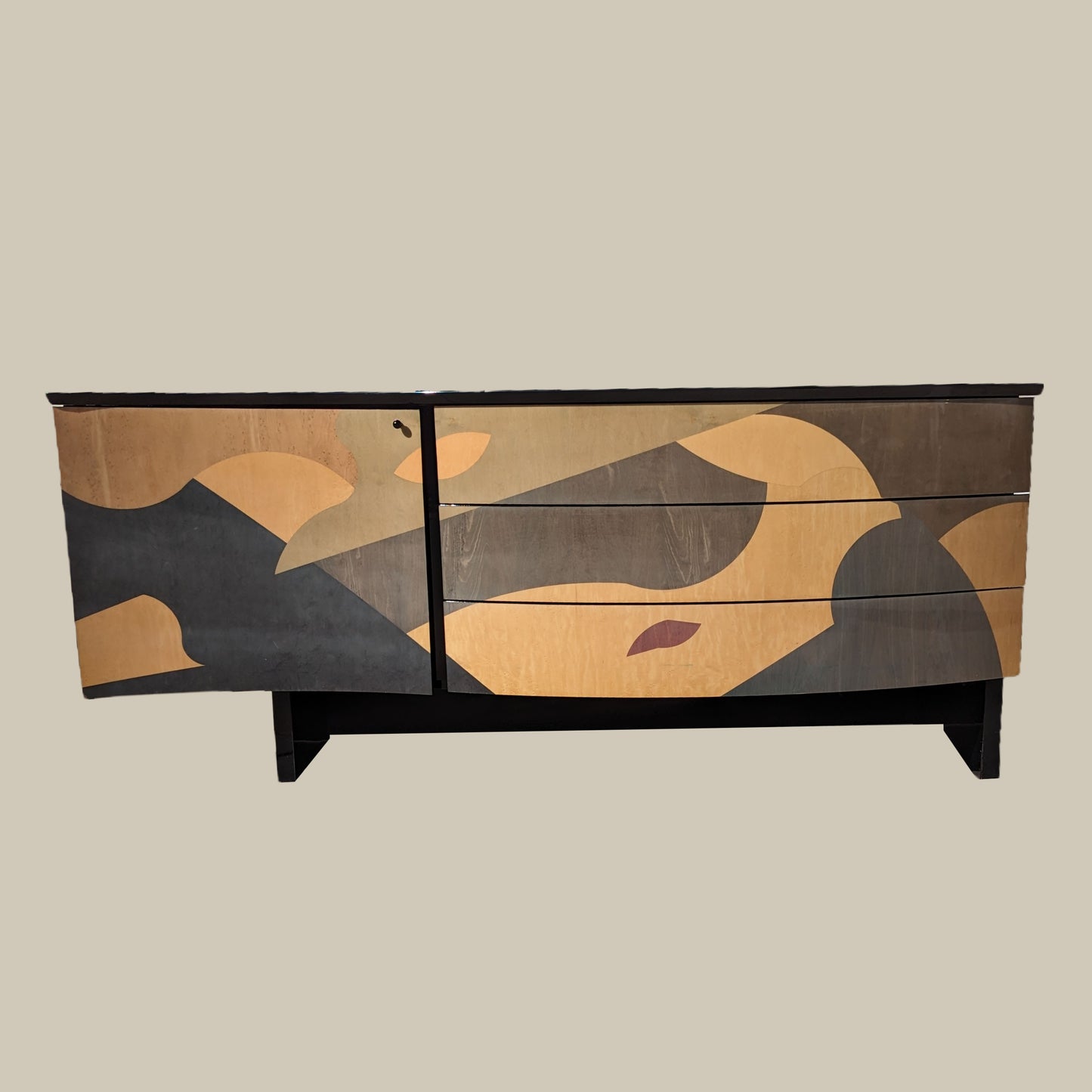 1980s Inlaid Wood Sideboard by Carlo Malnati, Credenza, Buffet, Dresser, Postmodern, Vintage, Made in Italy, Mid Century, MCM