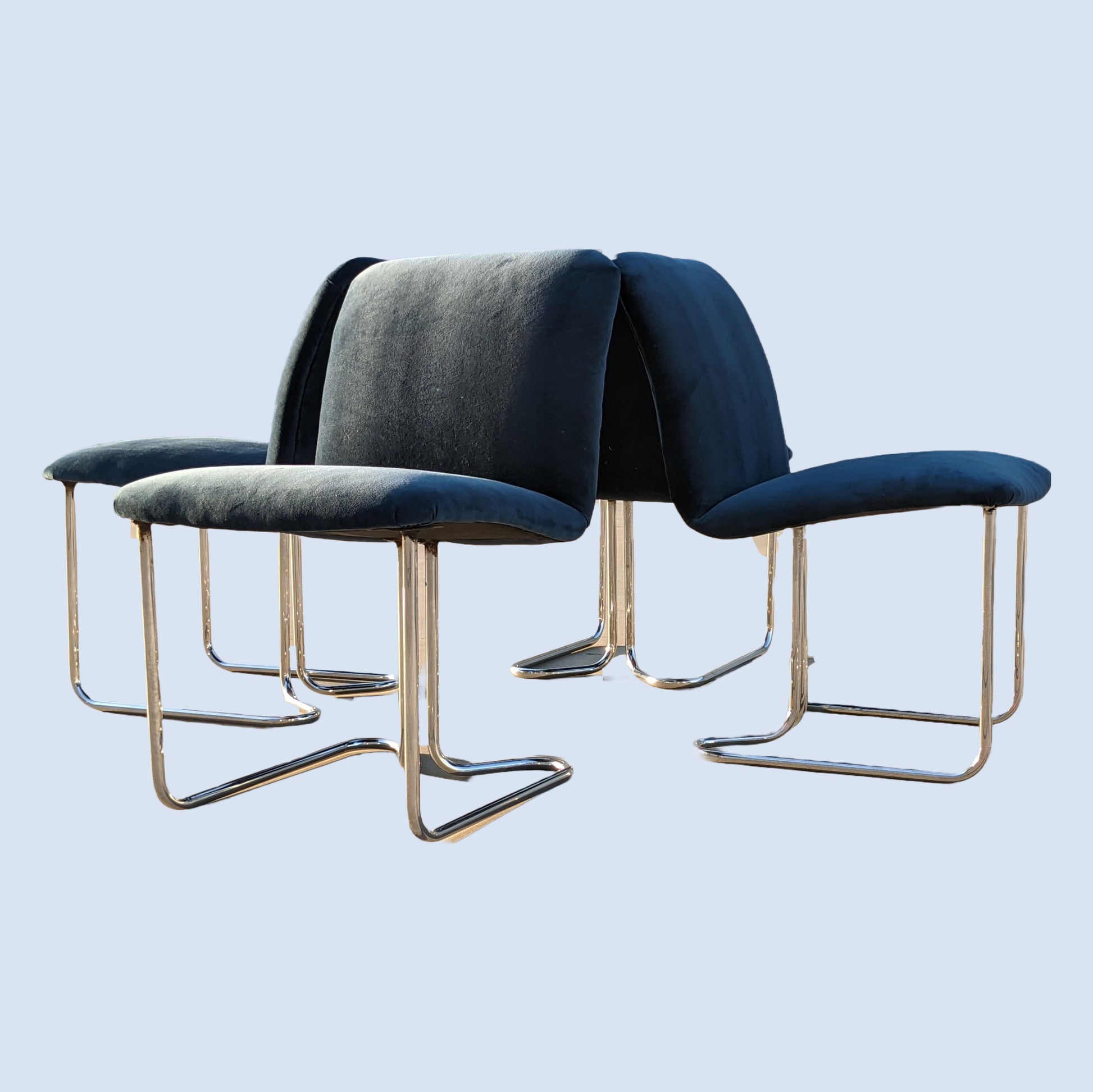 Milo Baughman for – | Blue Casa DIA S Tubular | Velvet Chairs Dining Bauhaus | Chrome