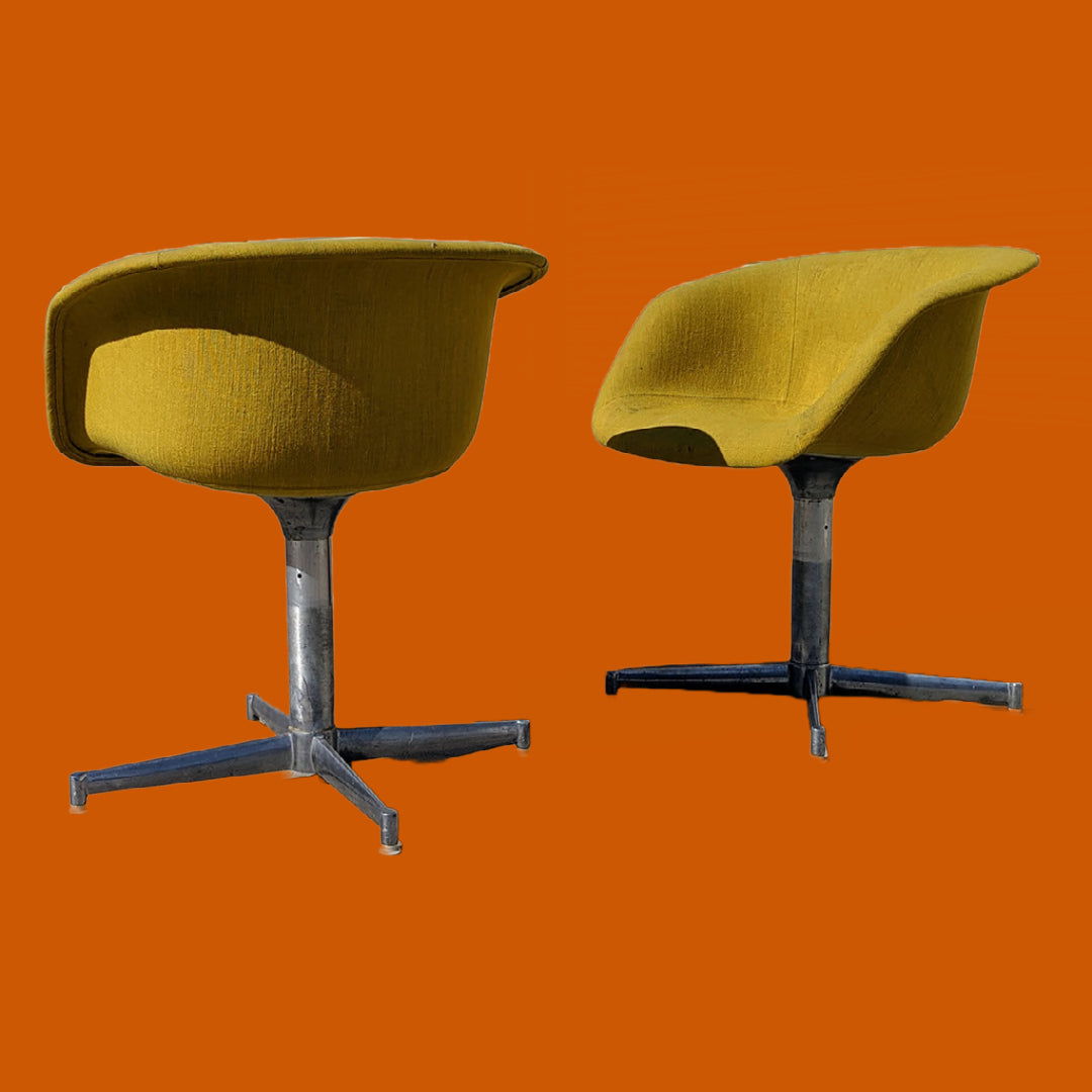 Pair of yellow vintage mid century swivel chairs | aluminum | burke | retro | 70s | MCM