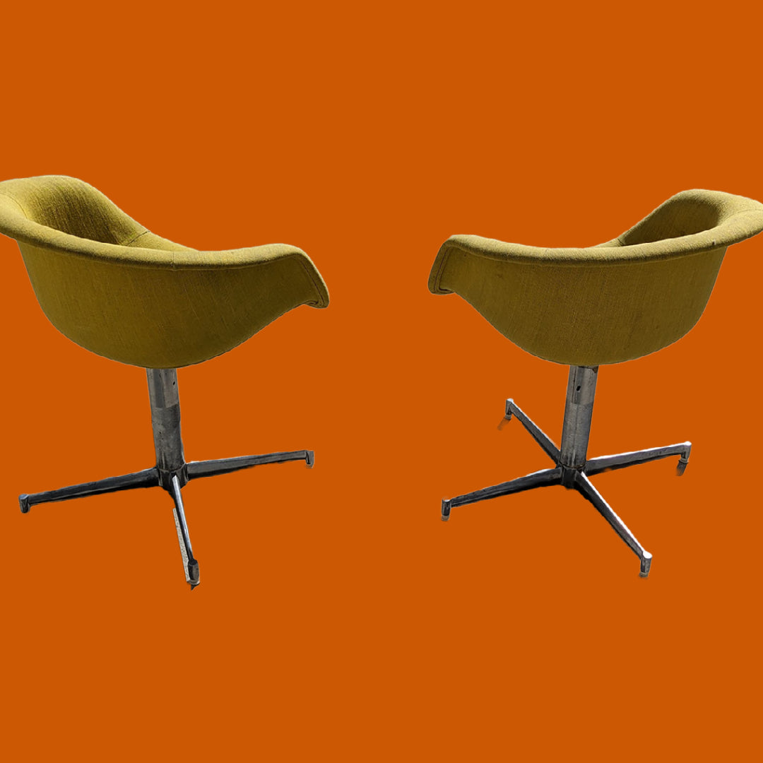 Pair of yellow vintage mid century swivel chairs | aluminum | burke | retro | 70s | MCM