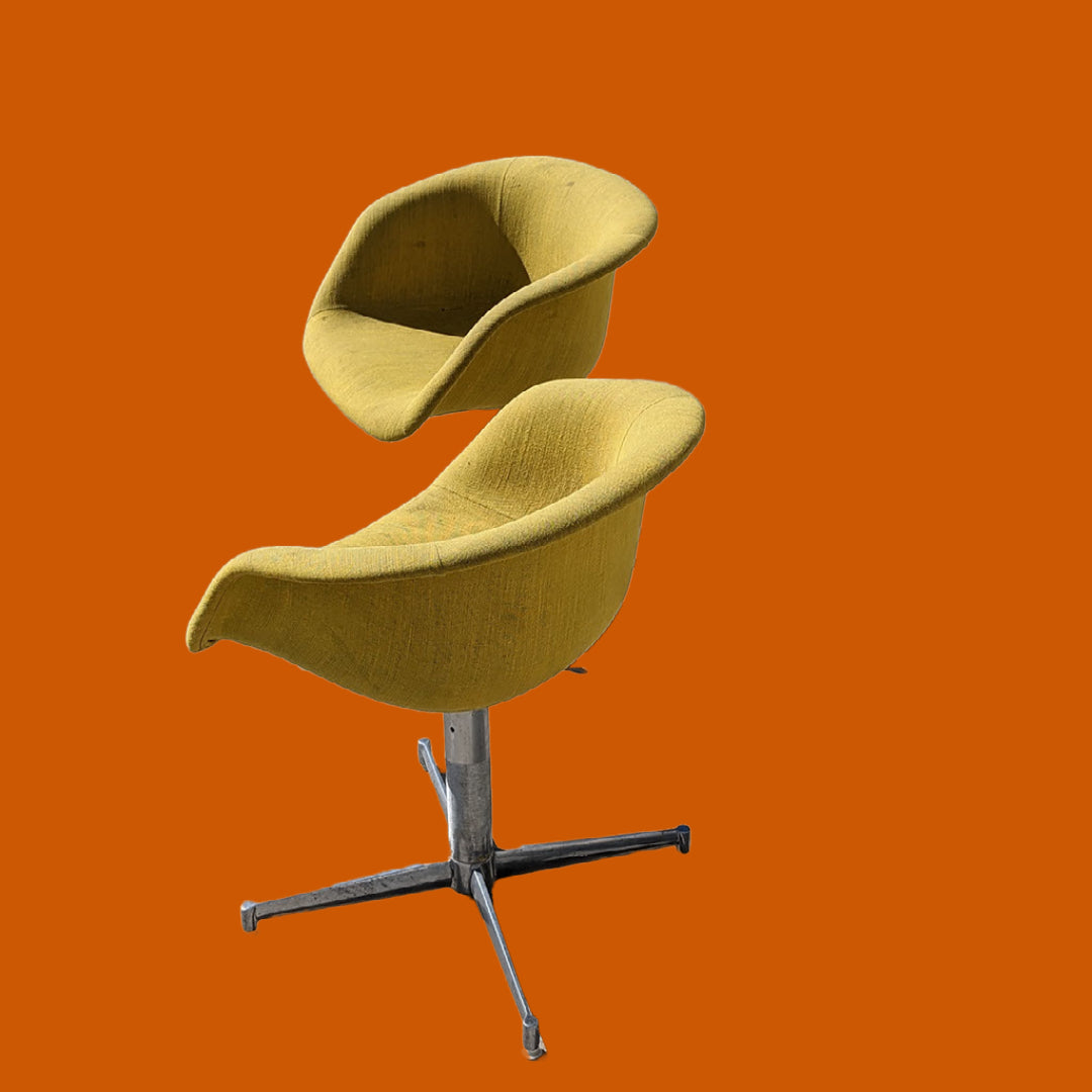 Pair of yellow vintage mid century swivel chairs | aluminum | burke | retro | 70s | MCM