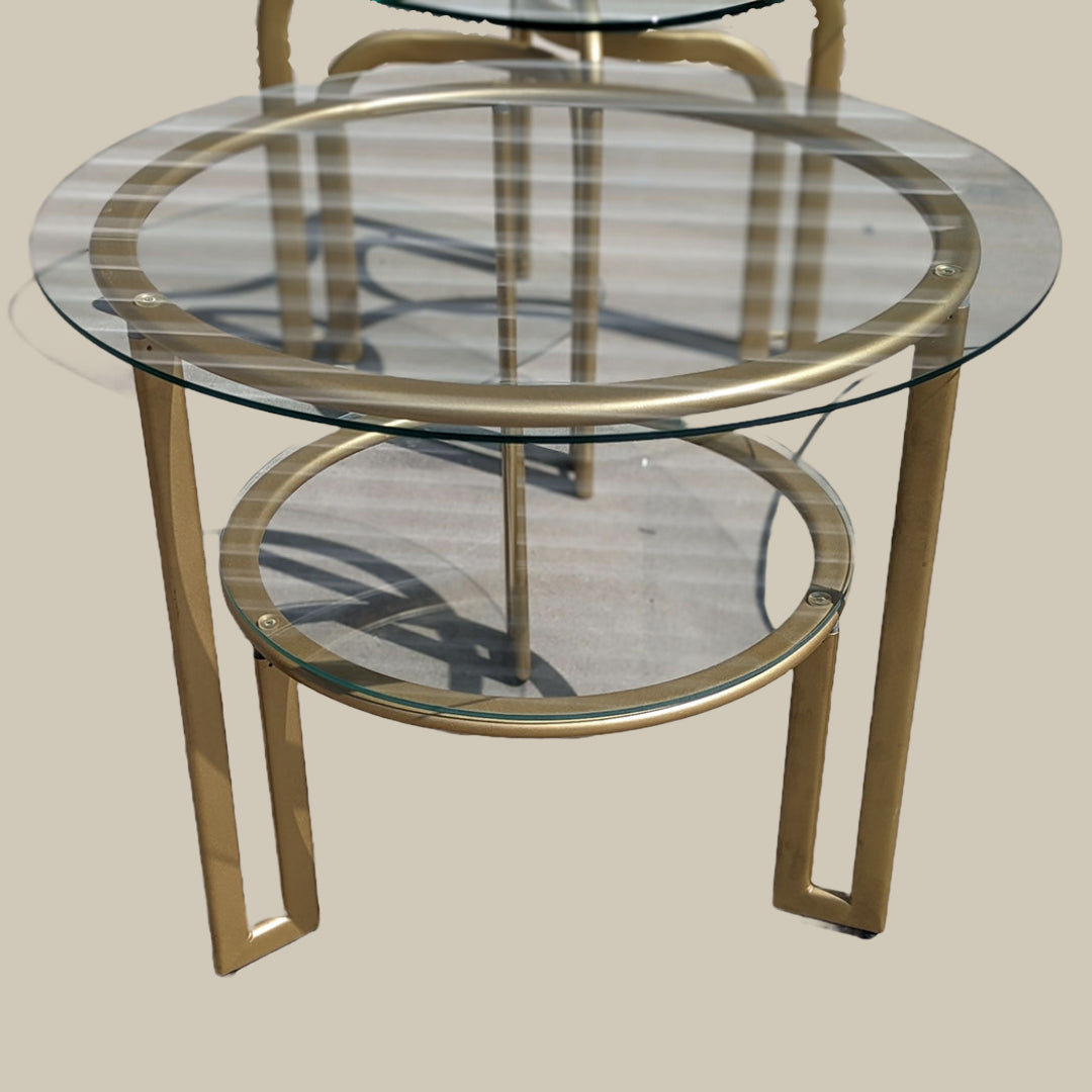 Trio Of Postmodern Glass Top Tables | 80s | MCM | Gold | Brass | Mid Century