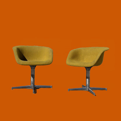 Pair of yellow vintage mid century swivel chairs | aluminum | burke | retro | 70s | MCM