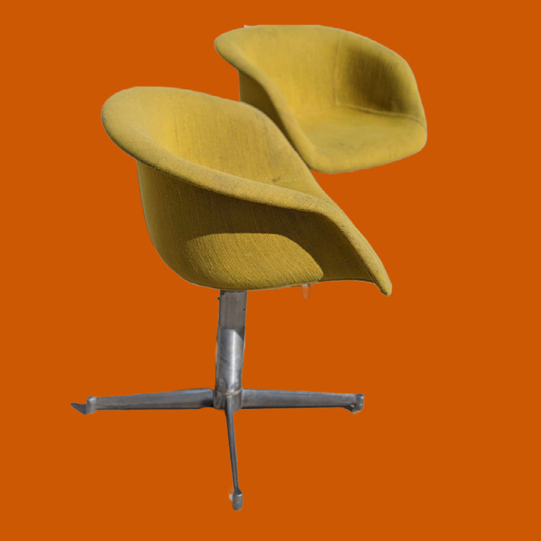 Pair of yellow vintage mid century swivel chairs | aluminum | burke | retro | 70s | MCM