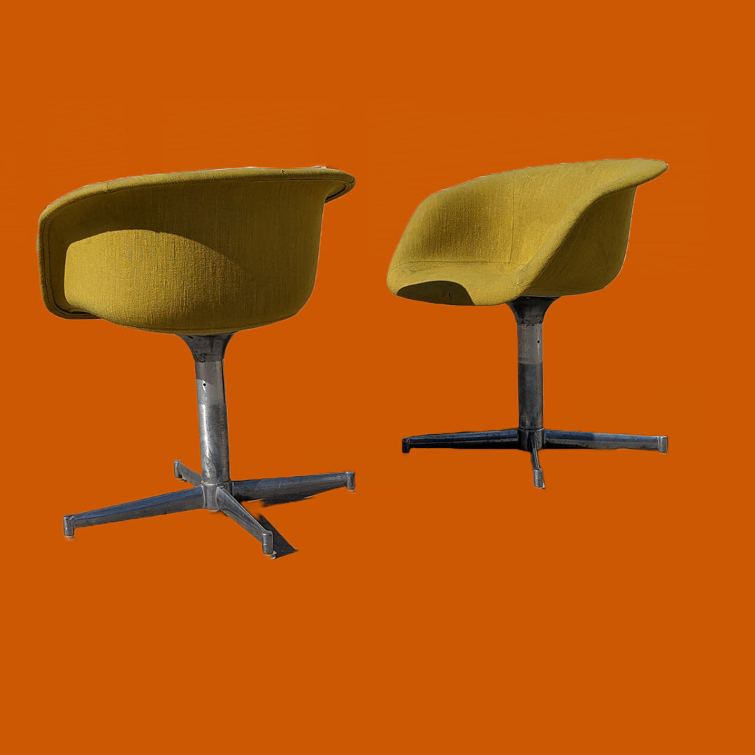 Pair of yellow vintage mid century swivel chairs | aluminum | burke | retro | 70s | MCM